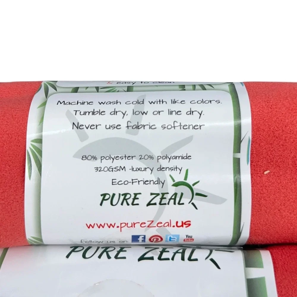Pure Zeal Yoga Mat Towel & Hand Towel Set Coral Exercise Quick Dry‎ Eco Friendly